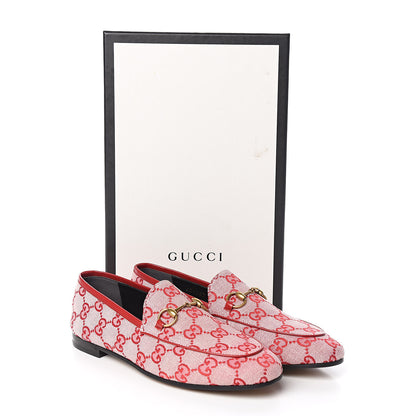 Gucci Canvas GG Monogram Horsebit Womens Jordaan Loafers 37 Gardenia Hibiscus Red 9 of 10