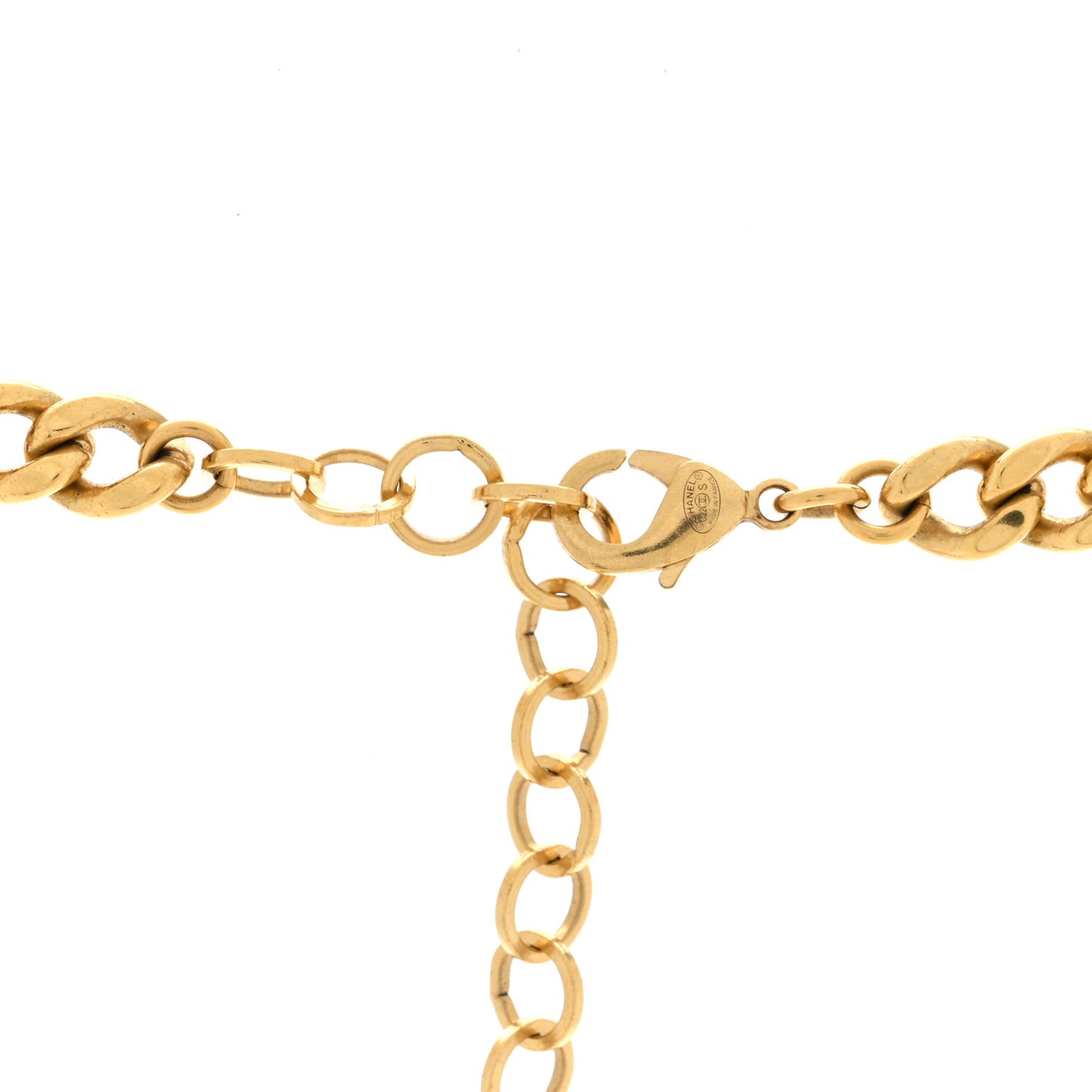 Metal Enamel Quilted CC Chain Necklace Pendant Gold Black