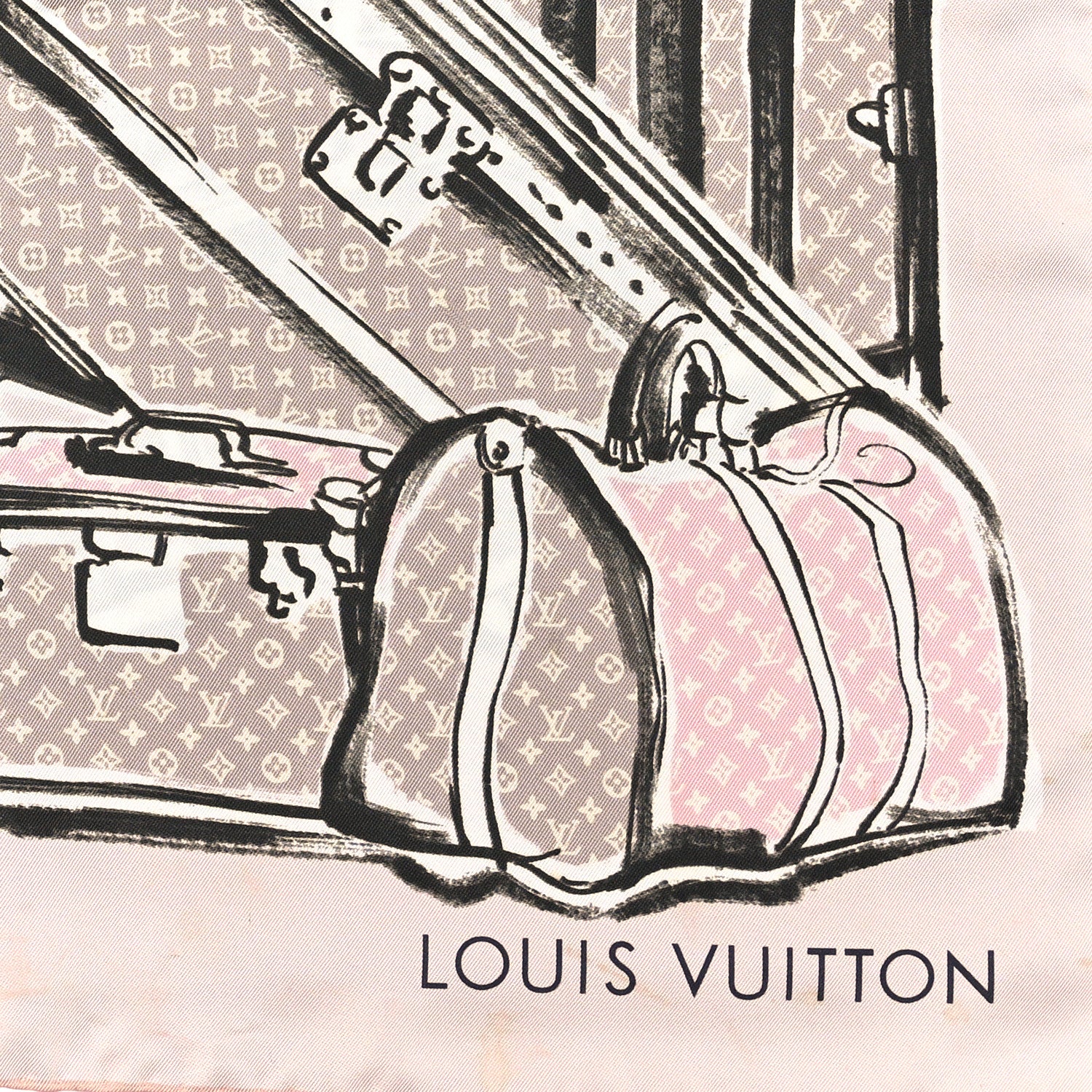 Louis Vuitton Silk Monogram Trunks Square Scarf Rose Poudre 2 of 3