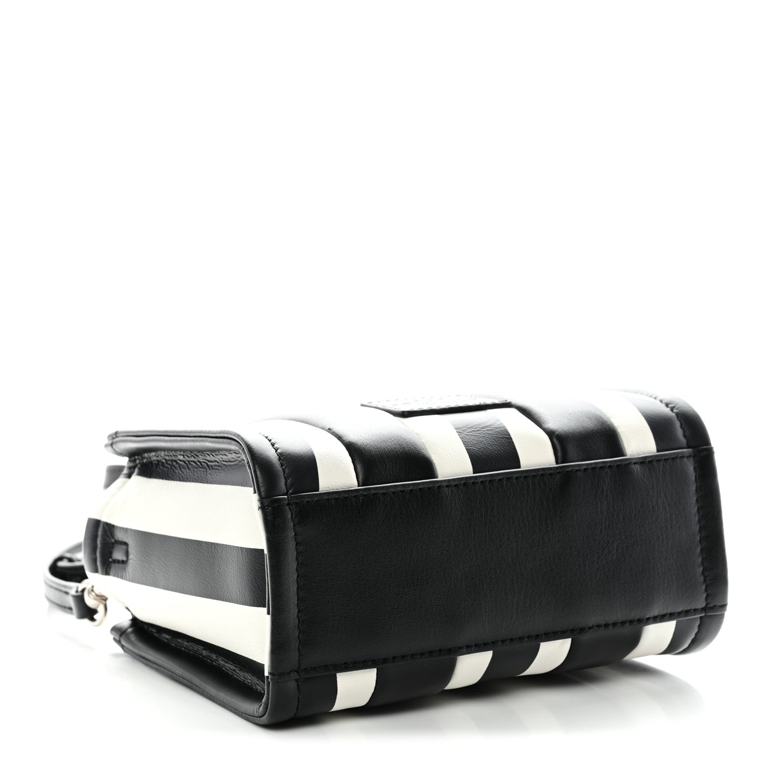 Marc Jacobs Calfskin Striped Mini The Traveler Tote Bag Black White 4 of 10