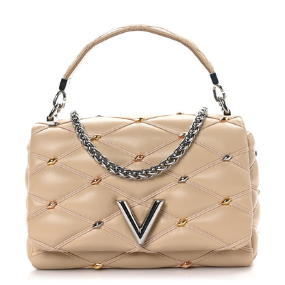 Louis Vuitton Lambskin Studded Malletage Top Handle GO-14 MM Beige 1 of 10