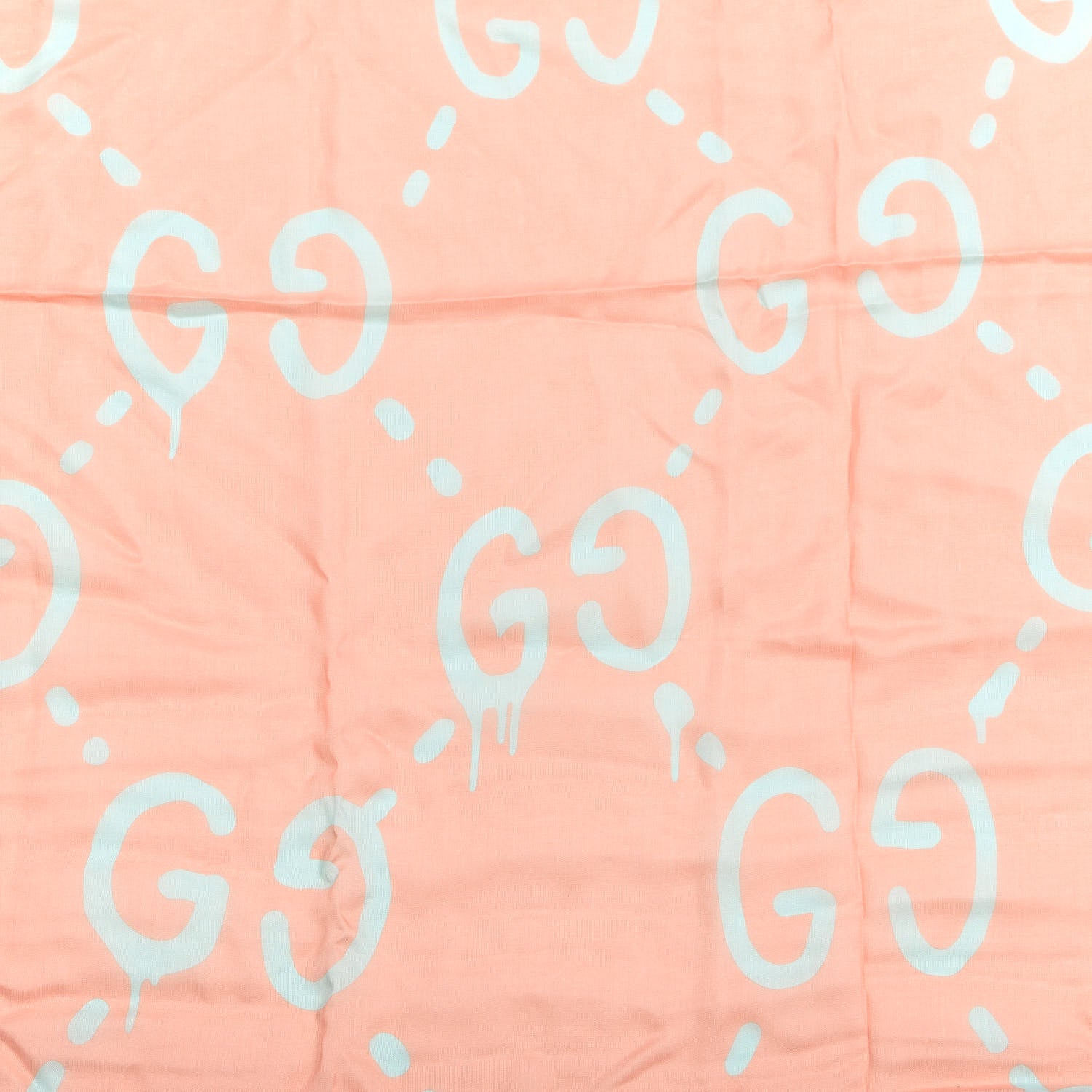 Gucci Modal Silk GG Writers Fringe Shawl Old Rose Sky Blue 2 of 4