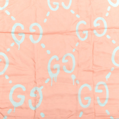 Gucci Modal Silk GG Writers Fringe Shawl Old Rose Sky Blue 2 of 4