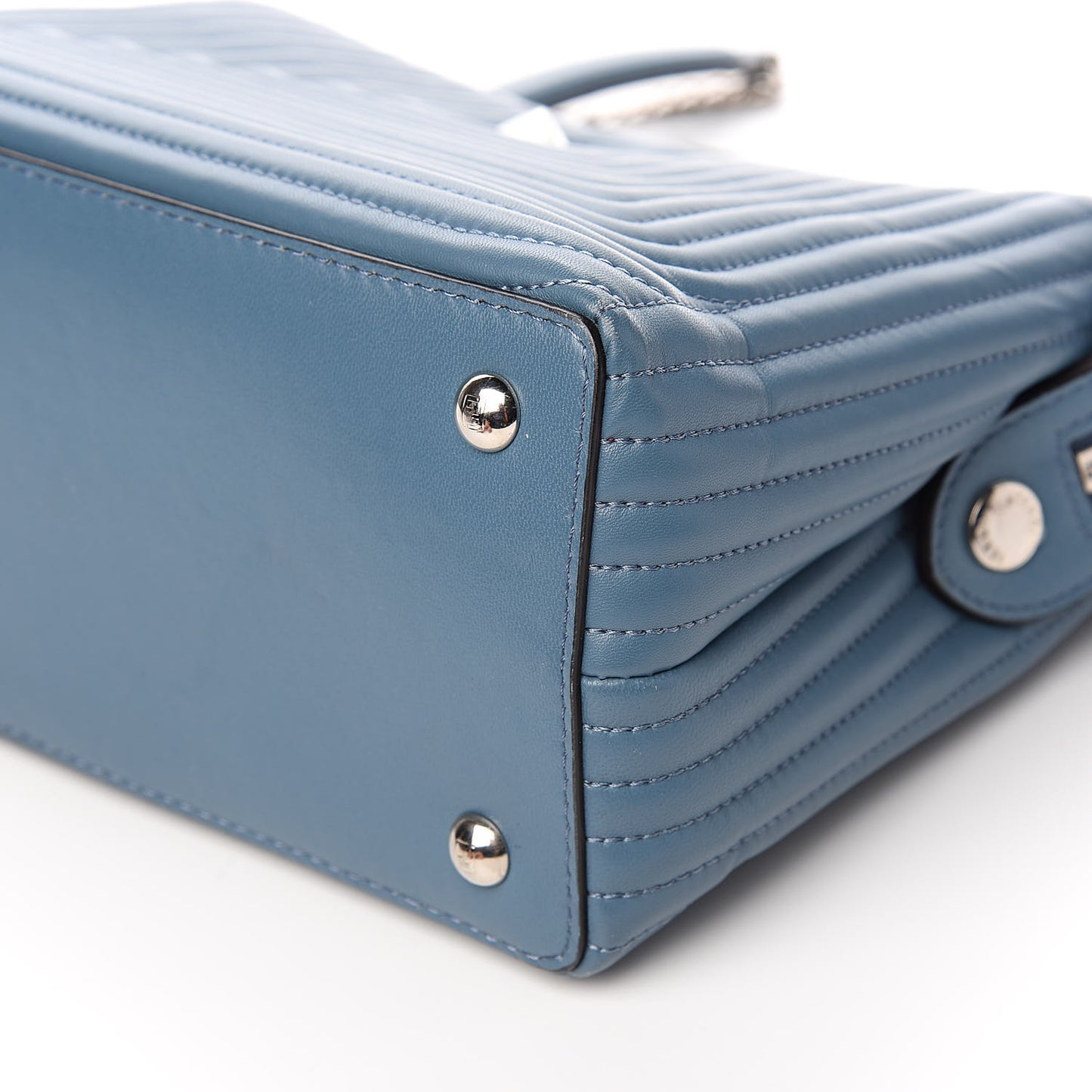 Shiny Nappa Trapuntata Small DotCom Click Top Handle Chain Satchel Blue