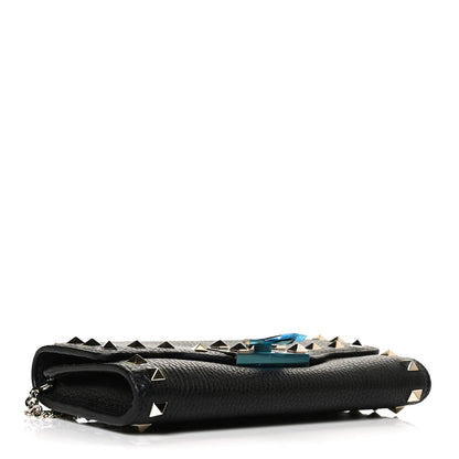 Valentino Garavani Pebbled Calfskin Rockstud Flip Lock Wallet On Chain Black 4 of 14