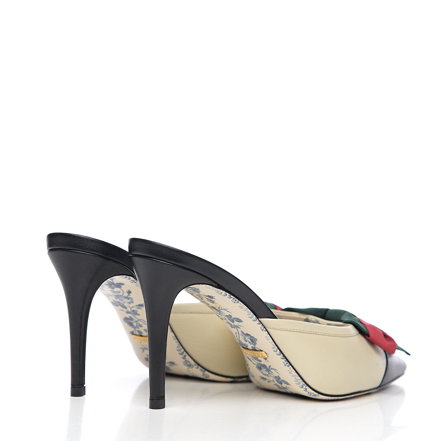 Gucci Malaga Kid Web Bow Mid Heel Mules 39 Black Vintage White 4 of 7