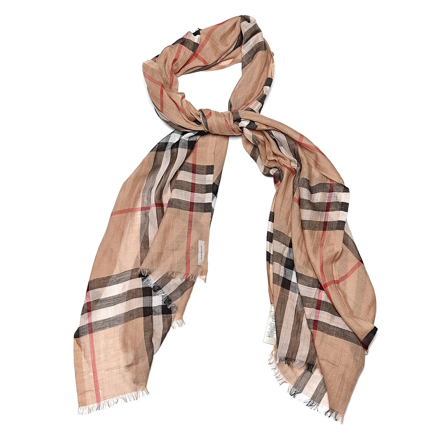 Wool Silk House Check Lightweight Scarf Camel