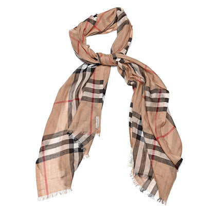Burberry Wool Silk House Check Lightweight Scarf Camel 1 of 5