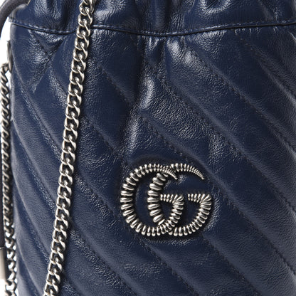 Gucci Vintage Effect Calfskin Matelasse Diagonal Mini Torchon GG Marmont 2.0 Bucket Bag Blue Agata Mystic White 10 of 11