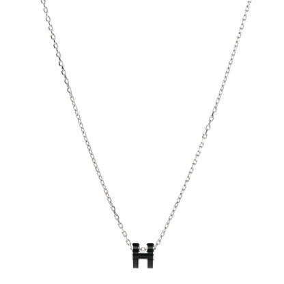 Hermes Lacquered Palladium Mini Pop H Pendant Necklace Black 1 of 6