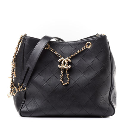 Chanel Calfskin Stitched Egyptian Amulet Drawstring Bag Black 1 of 17