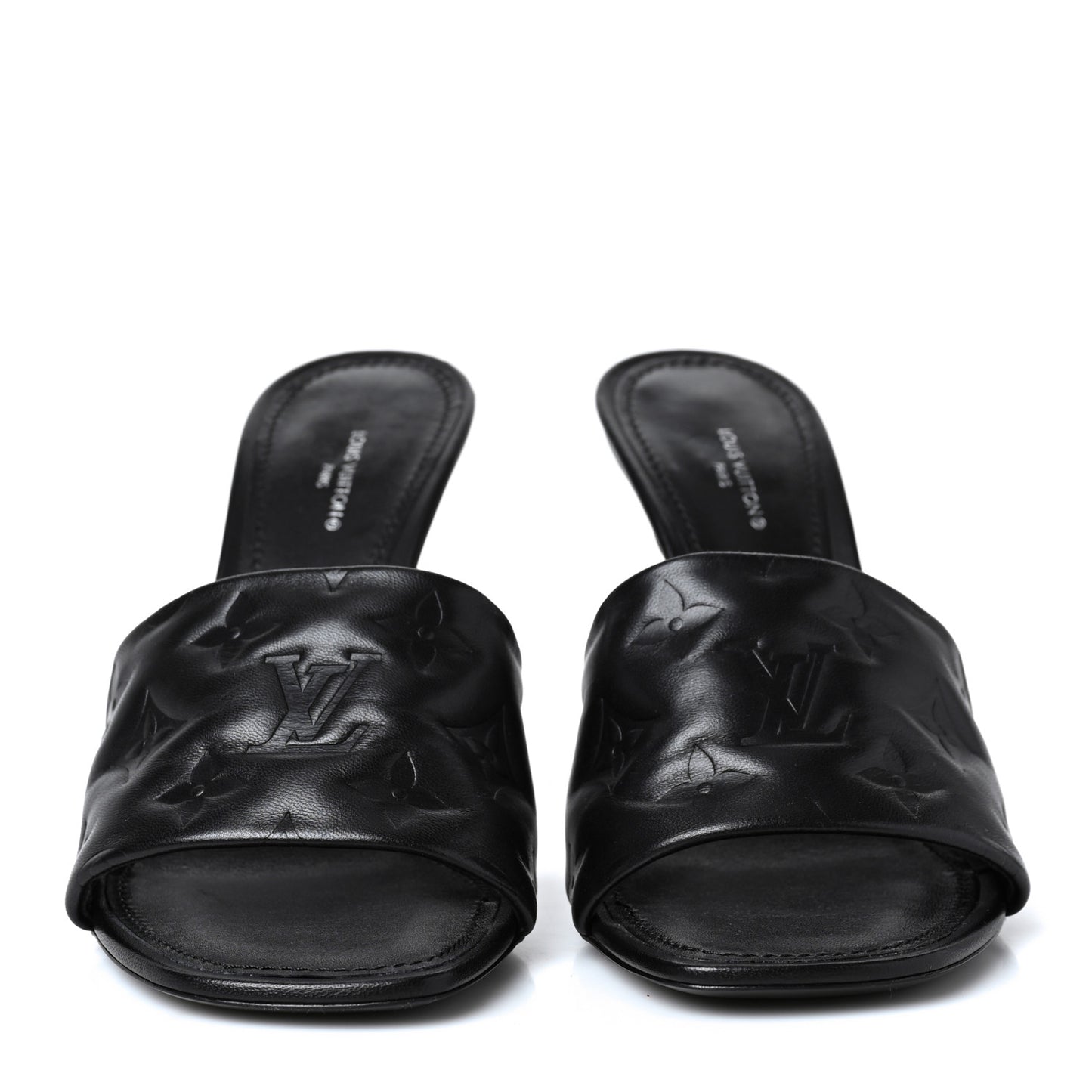 Lambskin Embossed Monogram Revival High Heel Mules 40 Black