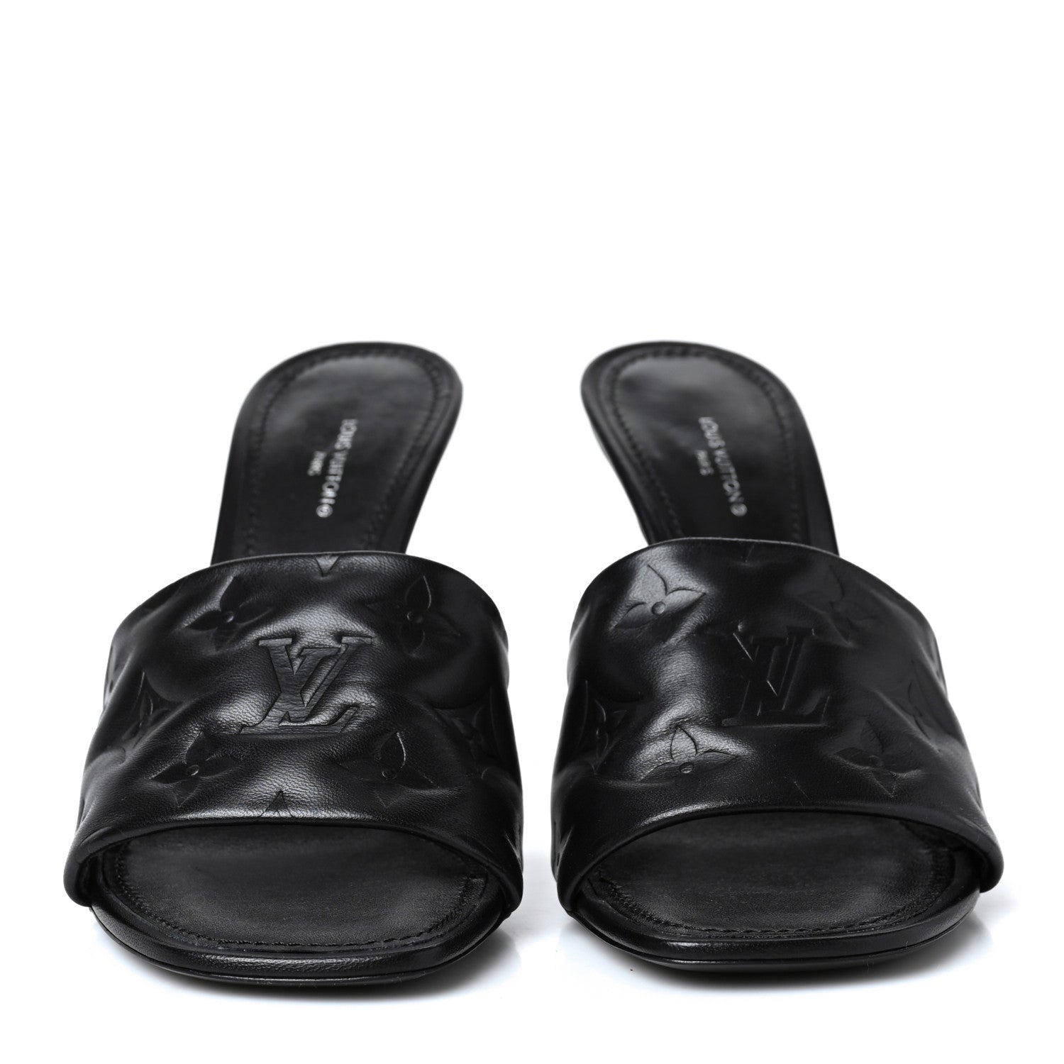Louis Vuitton Lambskin Embossed Monogram Revival High Heel Mules 40 Black 2 of 8