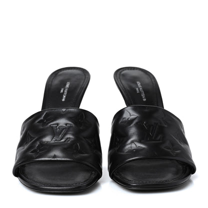 Louis Vuitton Lambskin Embossed Monogram Revival High Heel Mules 40 Black 2 of 8