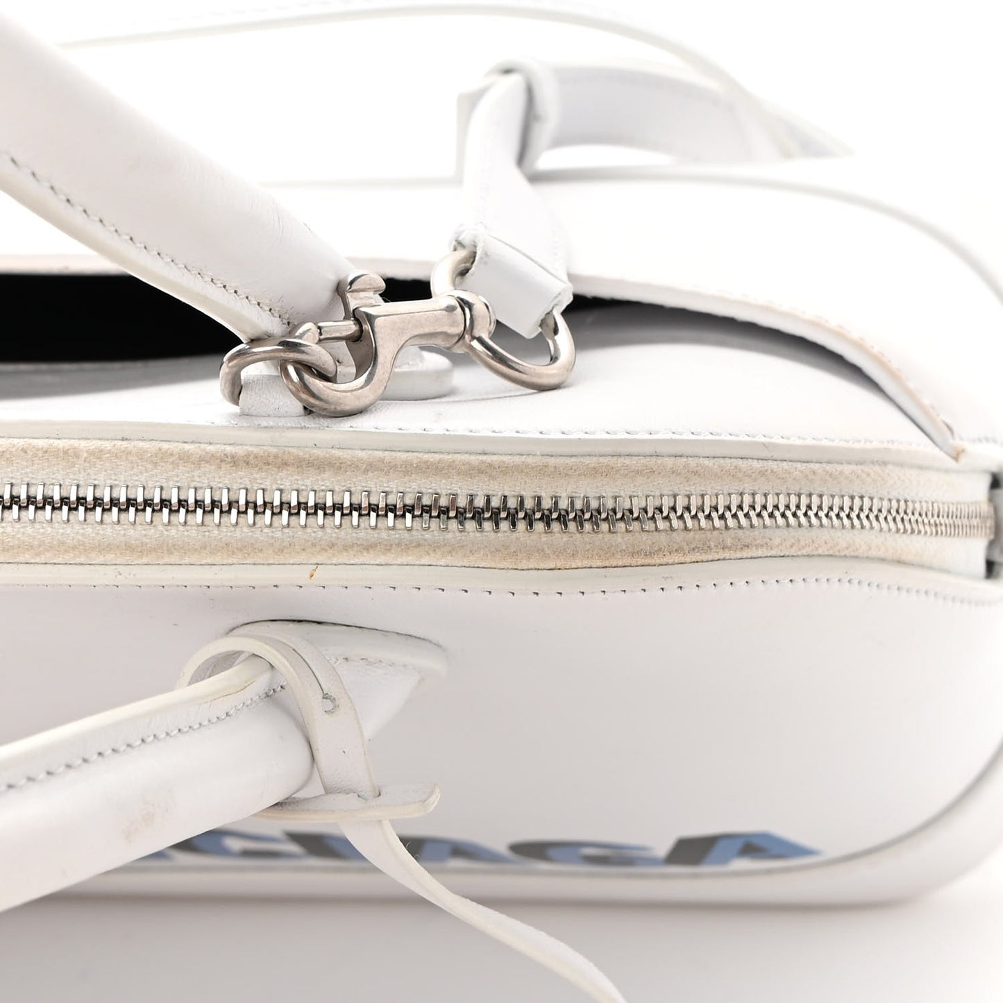 Smooth Calfskin 3D Logo S Ville Top Handle Bag White Screen Blue Black