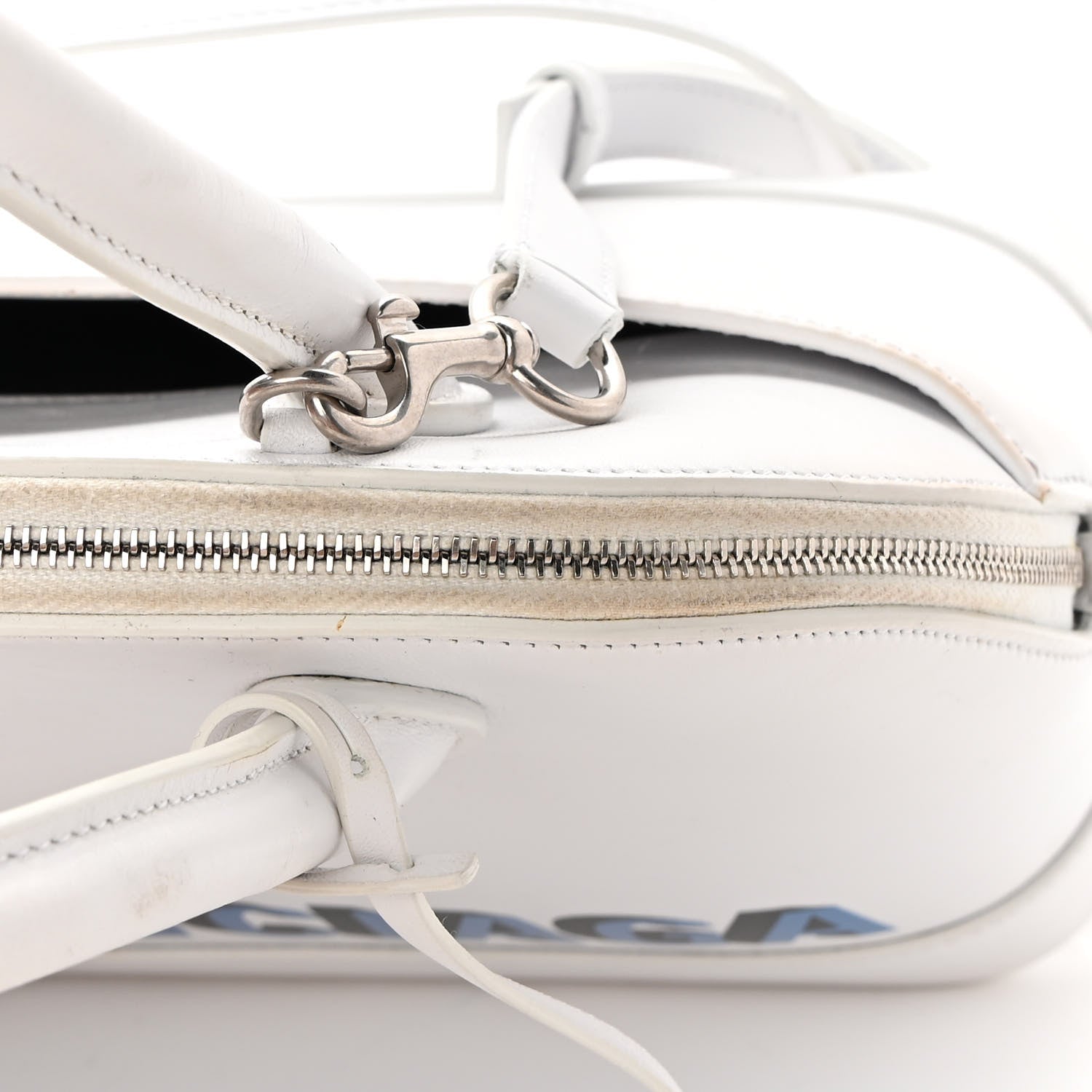 Balenciaga Smooth Calfskin 3D Logo S Ville Top Handle Bag White Screen Blue Black 19 of 20