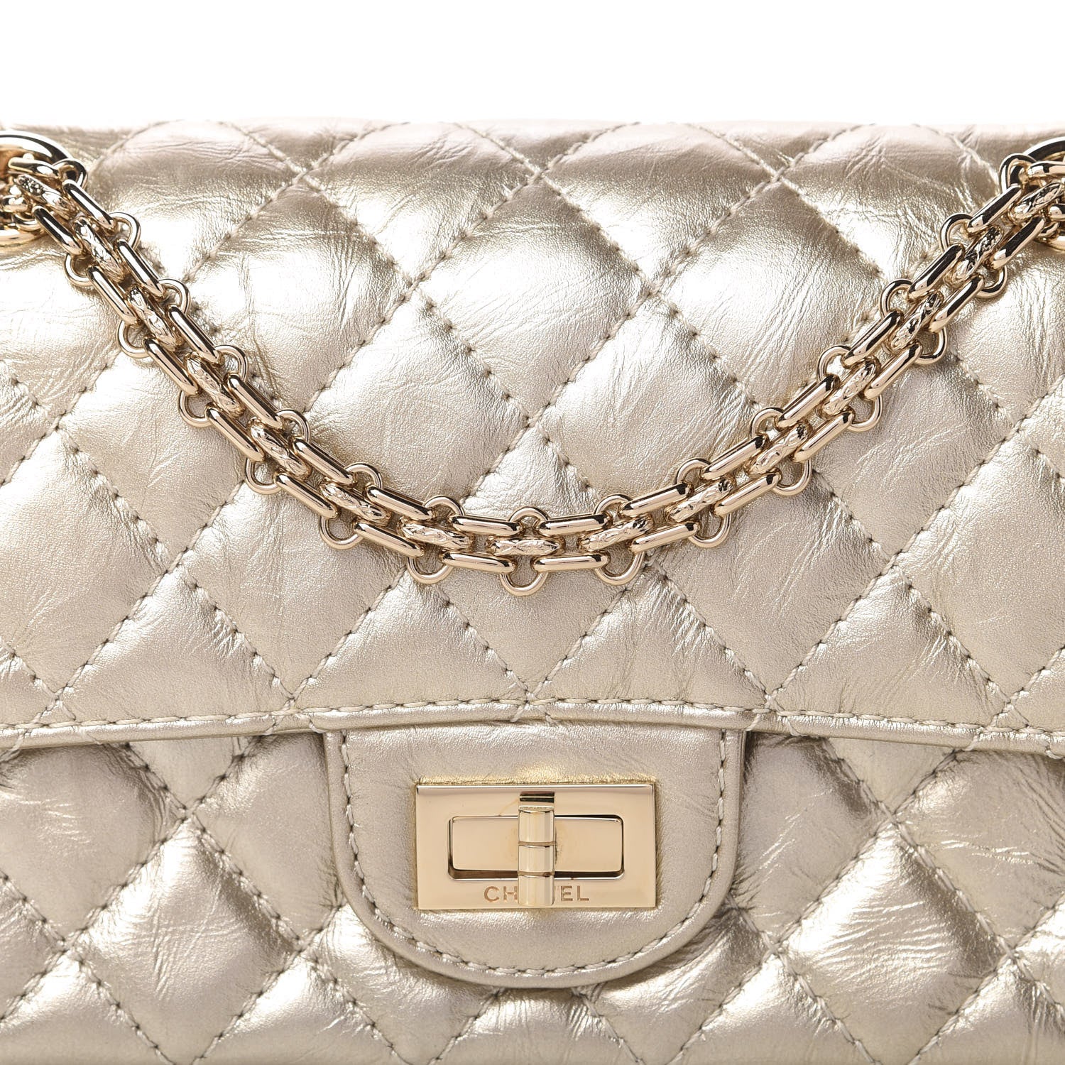 Chanel Metallic Aged Calfskin Quilted 2.55 Reissue Mini Flap Light Gold 10 of 10