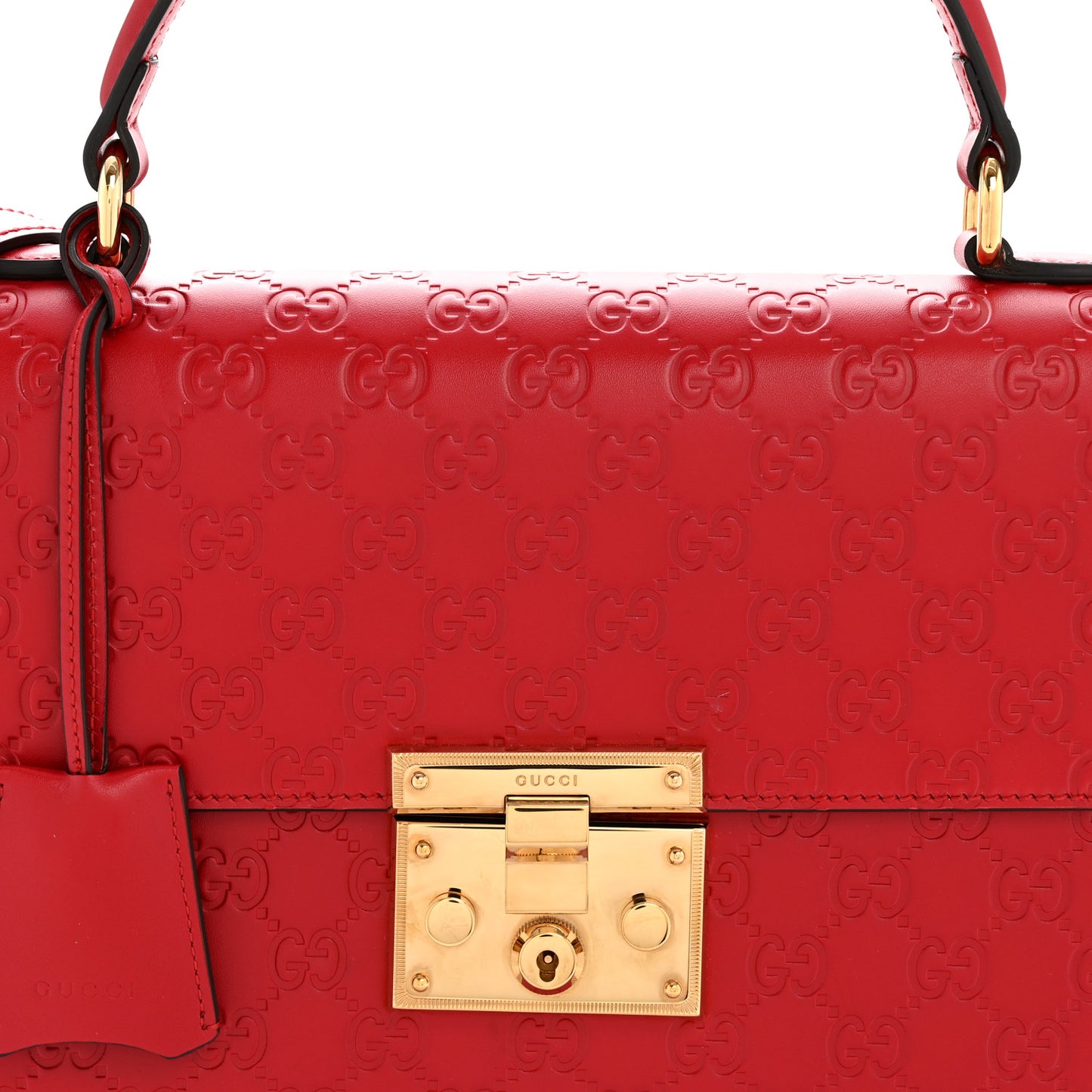Guccissima Signature Medium Padlock Top Handle Bag Hibiscus Red