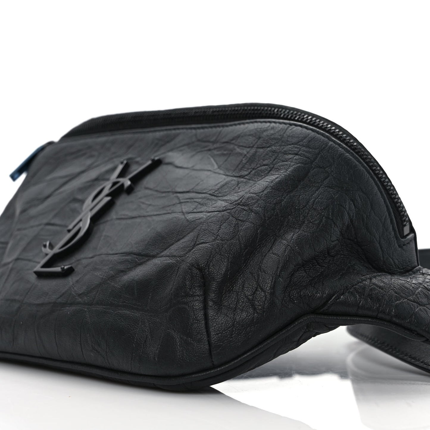 Calfskin Crocodile Embossed Monogram Belt Bag Black