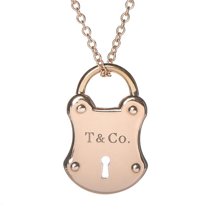 Tiffany 18K Rose Gold Emblem Lock Pendant Necklace 4 of 8