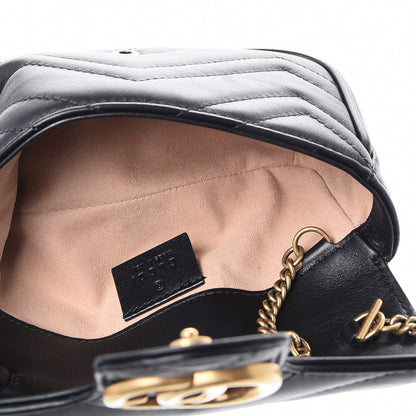 Gucci Calfskin Matelasse Super Mini GG Marmont Shoulder Bag Black 6 of 9