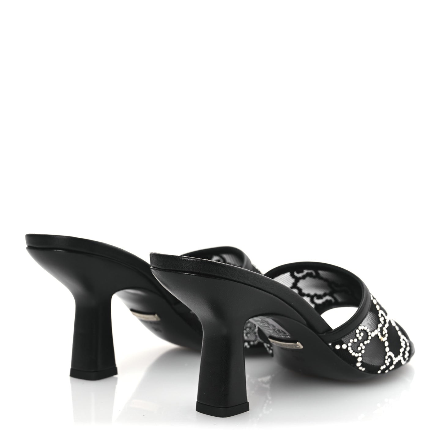 Tela Retino Kid Scamosciato Crystal GG Monogram Square Demi Mule Sandals 36 Black