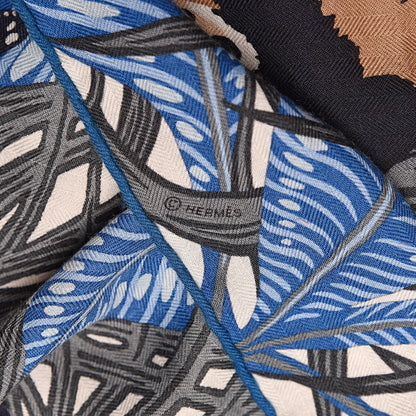 Hermes Cashmere Silk Jaguar Quetzal Shawl 140 Bleu Taupe Gris 4 of 6