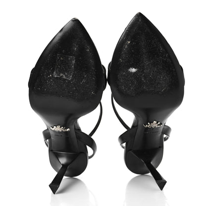 Prada Calfskin Metal Triangle Logo High Heels Sandals 39 Black 6 of 8