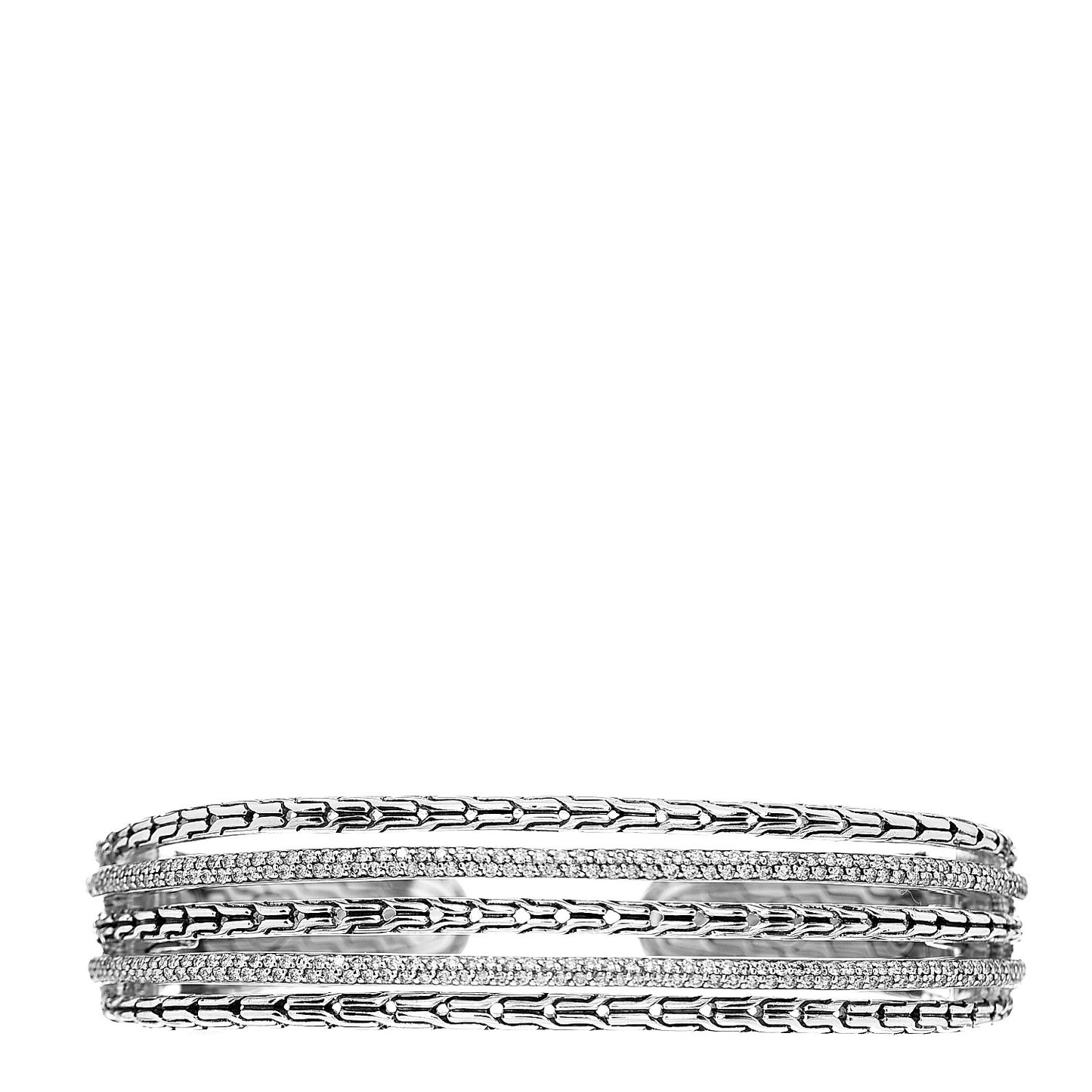 Sterling Silver Diamond Classic Chain Cuff Hinge Bracelet M