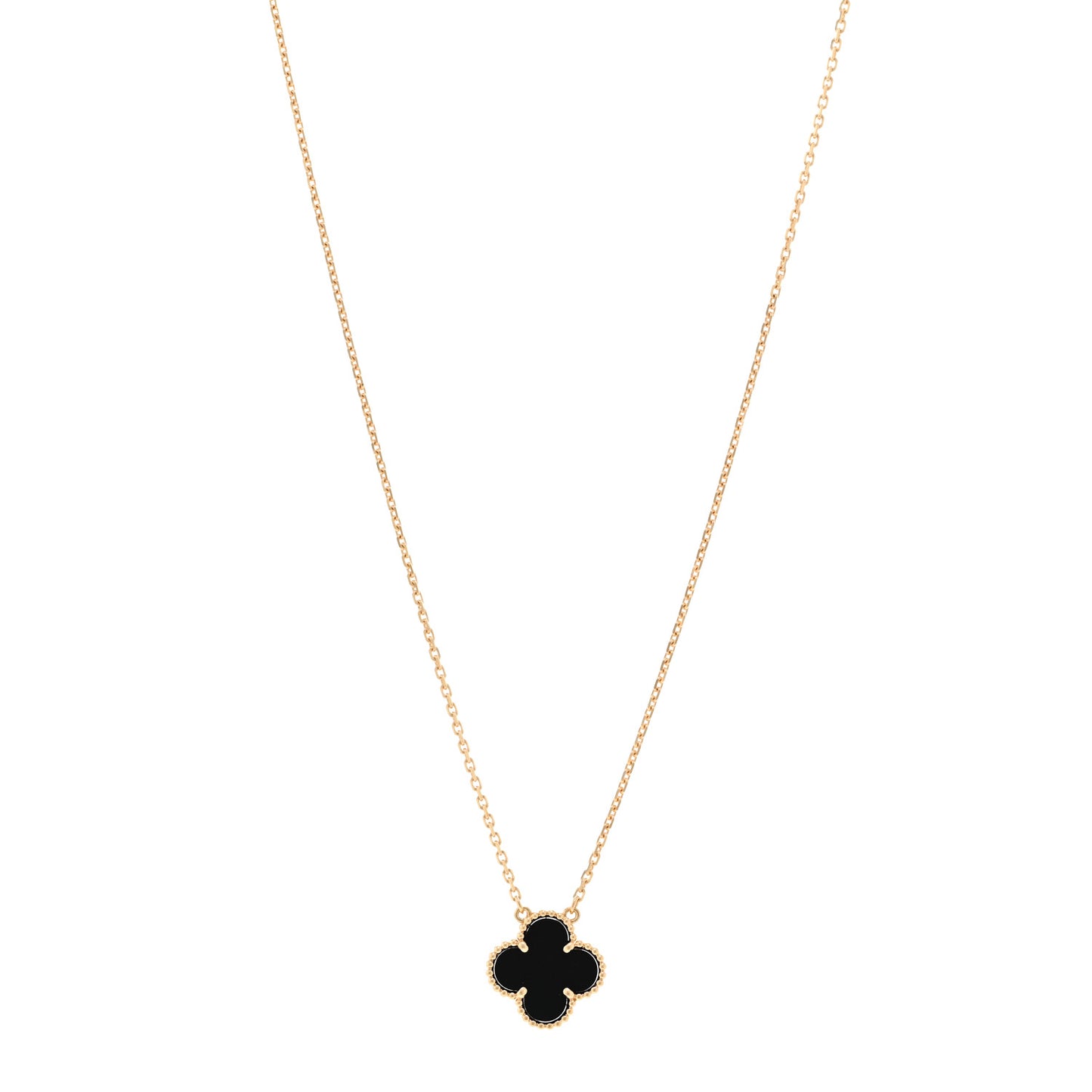 18K Yellow Gold Black Onyx Vintage Alhambra Pendant Necklace
