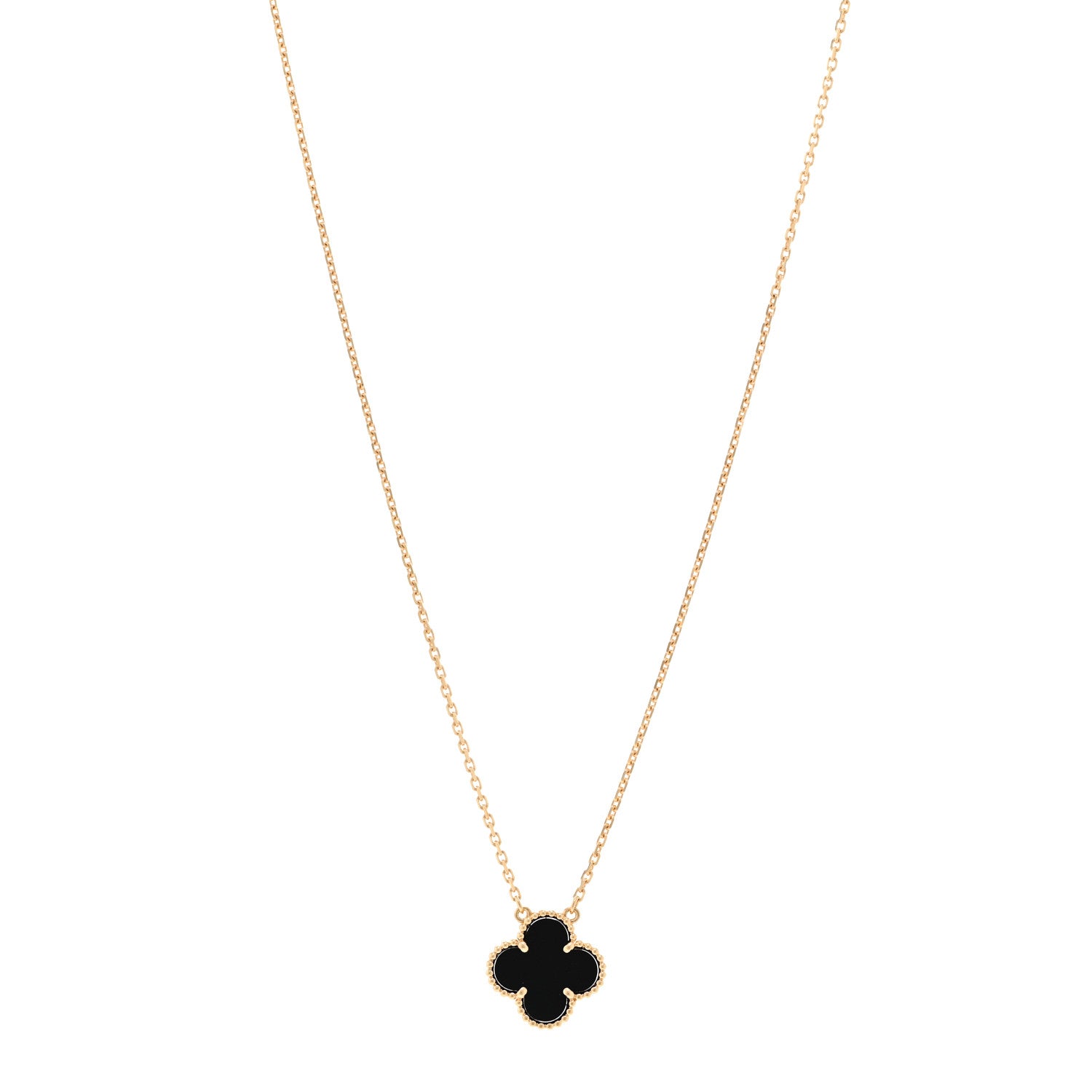 Van Cleef & Arpels 18K Yellow Gold Black Onyx Vintage Alhambra Pendant Necklace 1 of 5