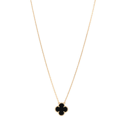 Van Cleef & Arpels 18K Yellow Gold Black Onyx Vintage Alhambra Pendant Necklace 1 of 5