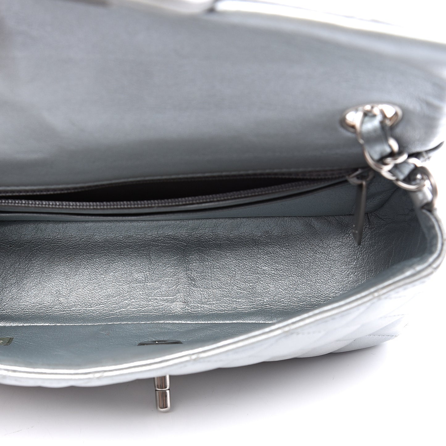 Metallic Lambskin Quilted Mini Rectangular Flap Silver