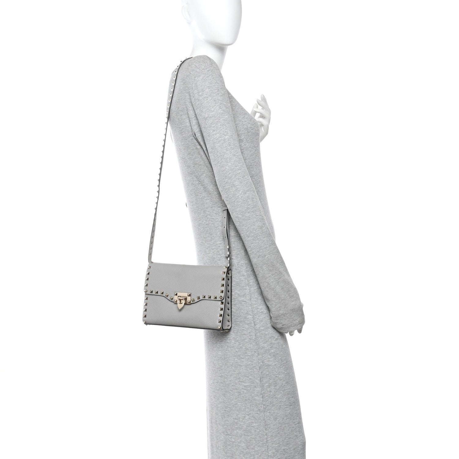 Valentino Garavani Pebbled Calfskin Medium Rockstud Flip Lock Crossbody Bag Pastel Grey 2 of 11