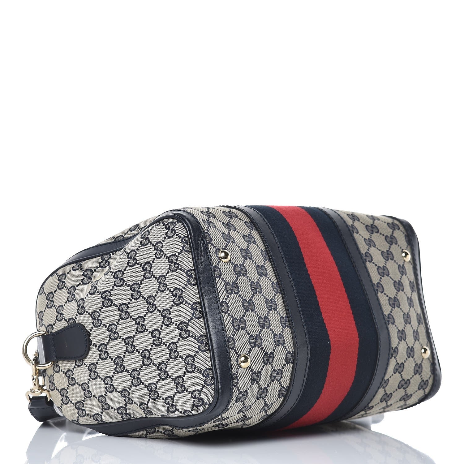 Gucci Monogram Selleria Calfskin Vintage Web Medium Boston Beige Blue 5 of 11