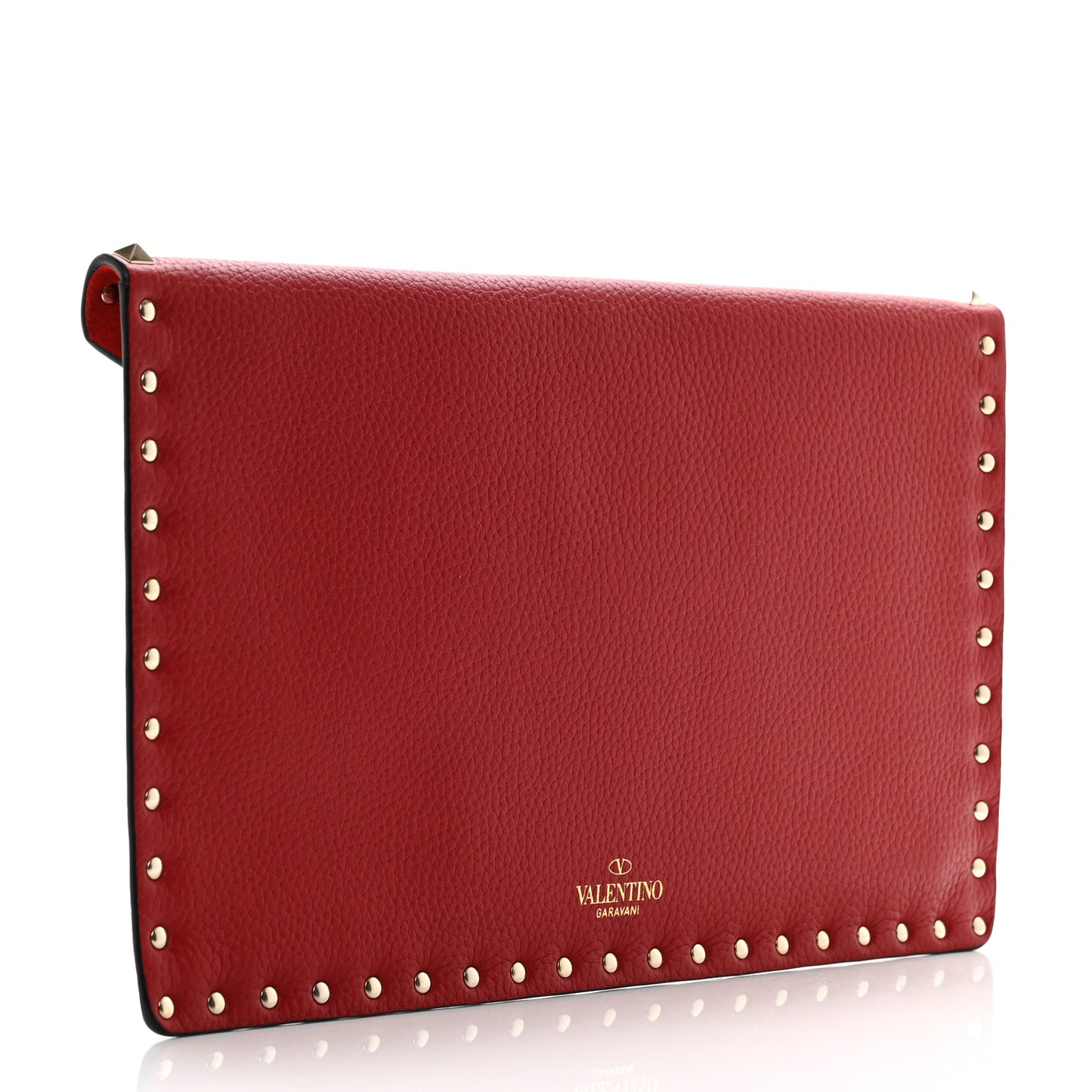 Pebbled Calfskin Large Rockstud Envelope Clutch Rubino