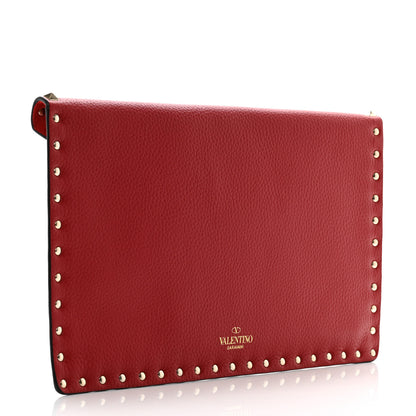 Valentino Garavani Pebbled Calfskin Large Rockstud Envelope Clutch Rubino 3 of 8