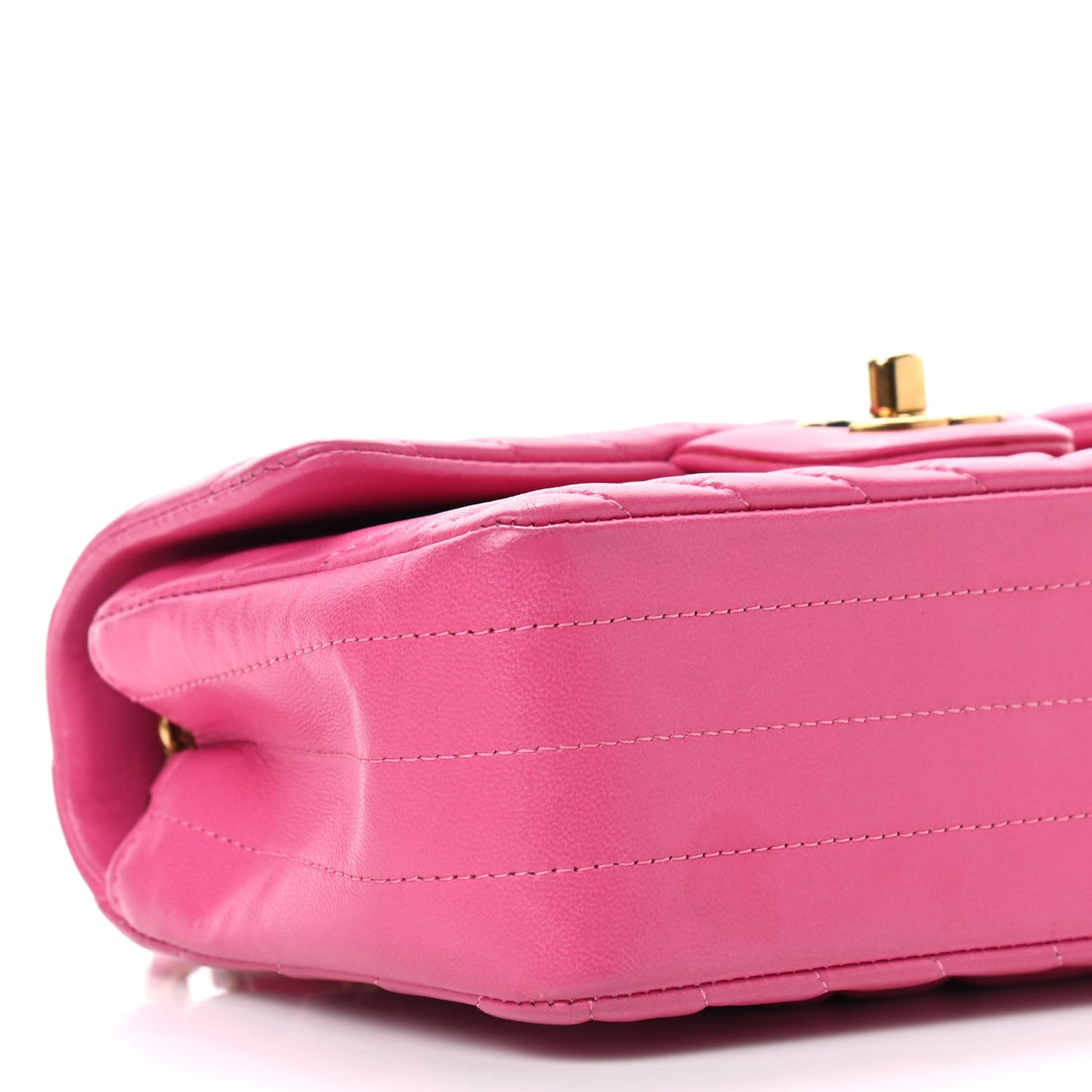 Lambskin Chevron Quilted Mini Rectangular Flap Dark Pink
