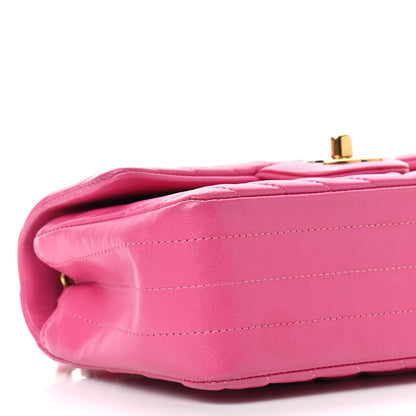 Chanel Lambskin Chevron Quilted Mini Rectangular Flap Dark Pink 9 of 10