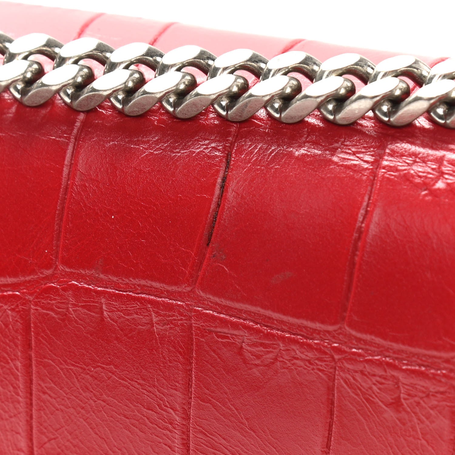 Saint Laurent Calfskin Crocodile Embossed Medium Classic Monogram Kate Tassel Satchel Red 13 of 14