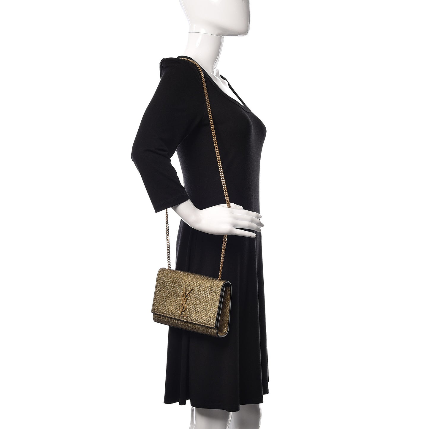 Metallic Calfskin Small Classic Monogram Kate Satchel Oro