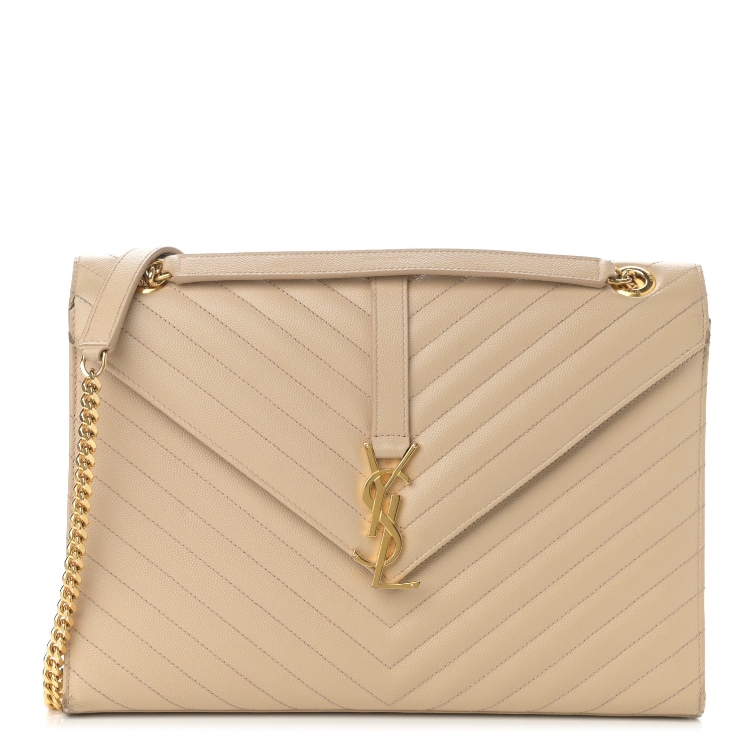 Saint Laurent Grain De Poudre Matelasse Chevron Large Monogram Satchel Nude Powder 1 of 15