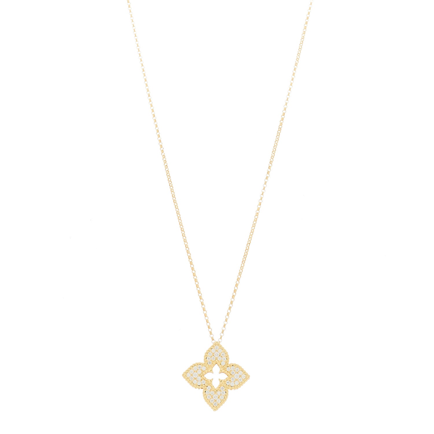 Roberto Coin 18K Yellow Gold Diamond Medium Venetian Princess Flower Pave Pendant Necklace 1 of 5