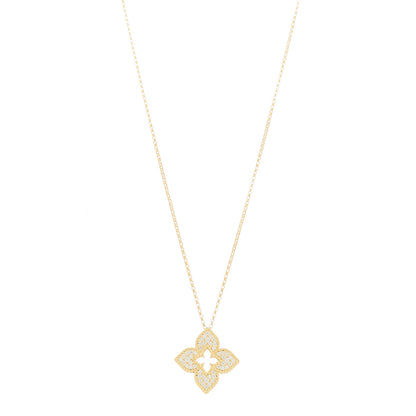 Roberto Coin 18K Yellow Gold Diamond Medium Venetian Princess Flower Pave Pendant Necklace 1 of 5