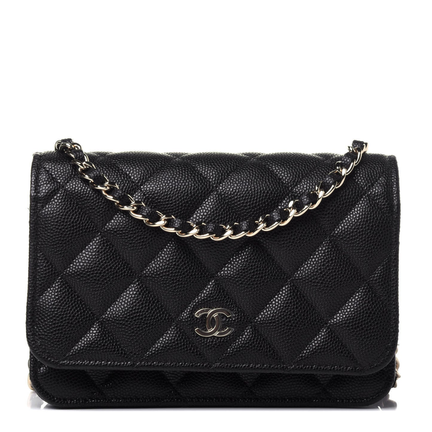 Caviar Quilted Mini Wallet On Chain WOC Black