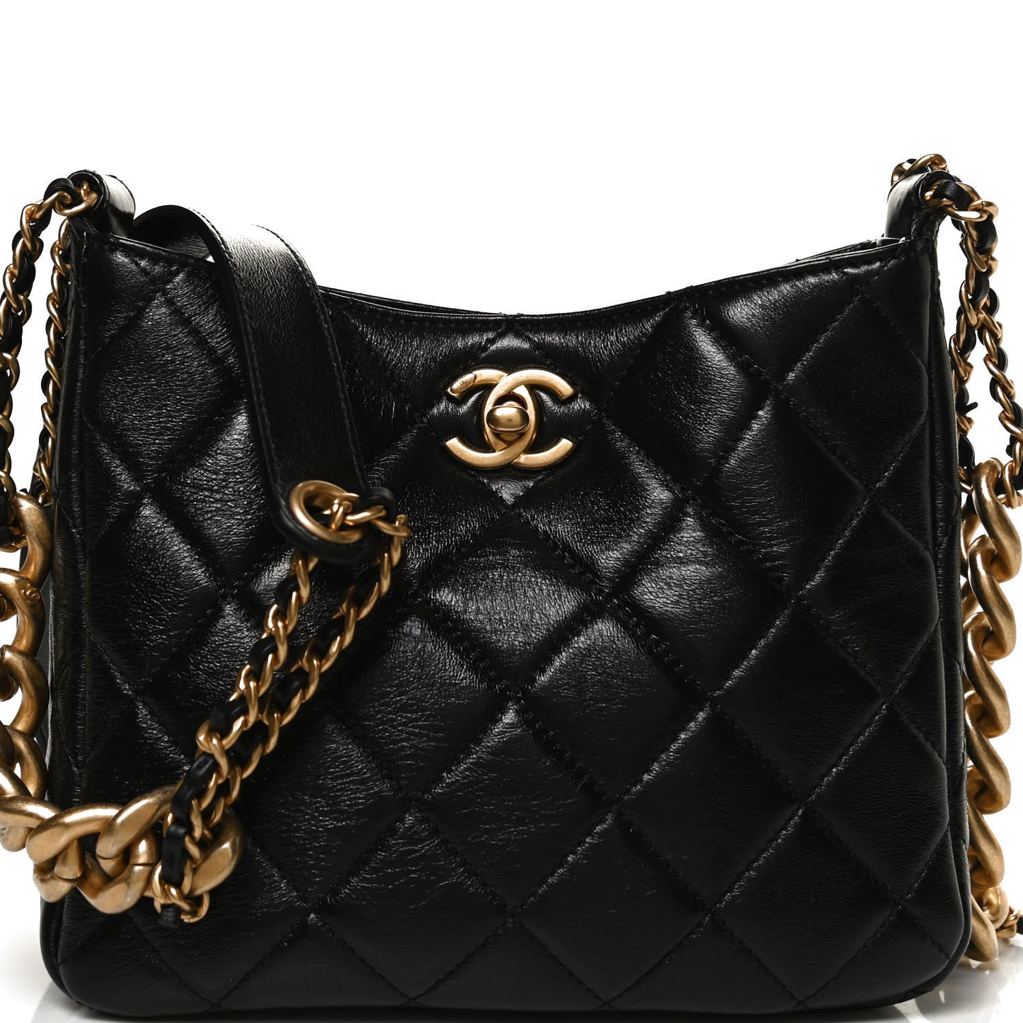 Lambskin Quilted Hobo Black