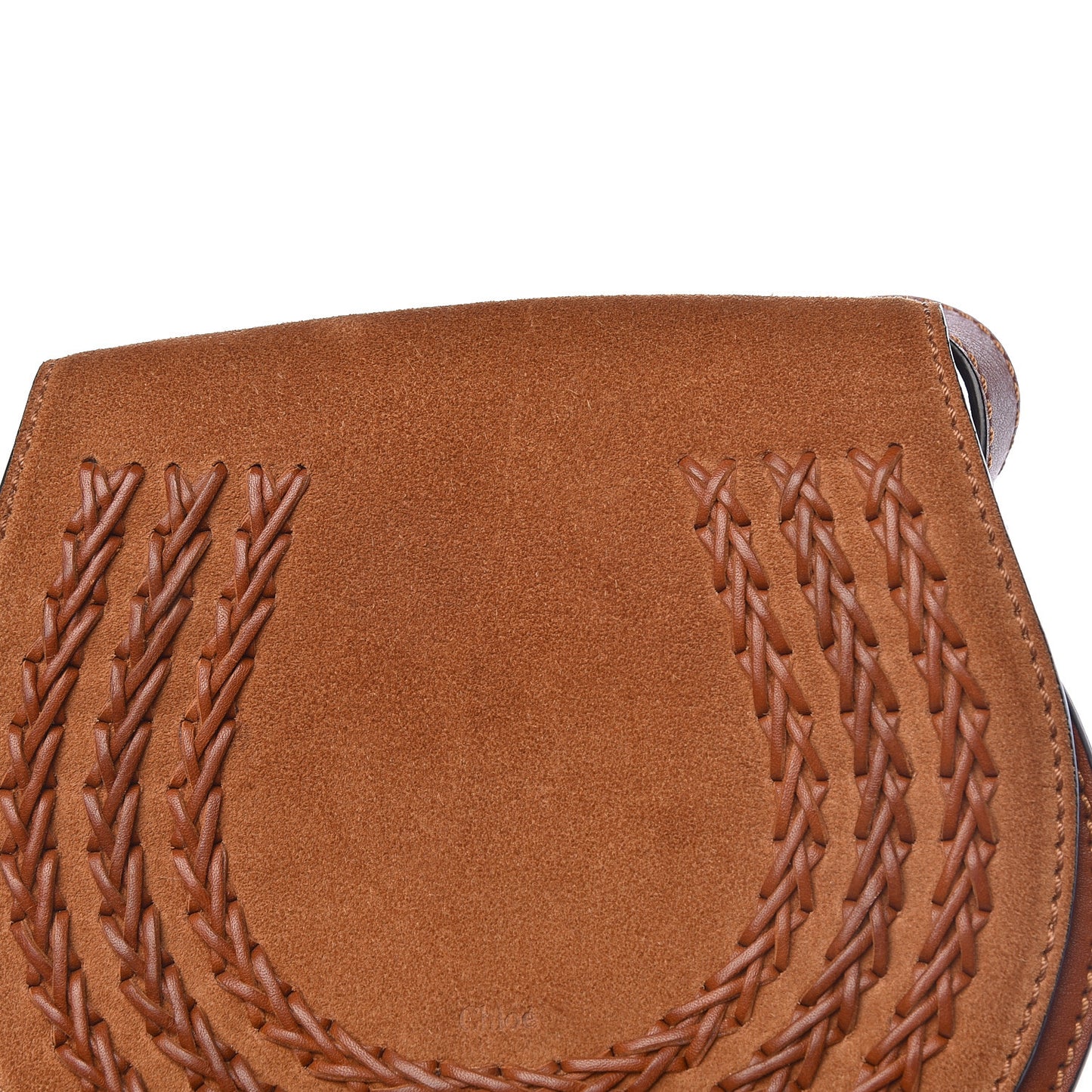 Suede Calfskin Braided Mini Marcie Round Crossbody Bag Caramel