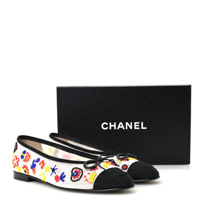 Chanel Mesh Pearl Grosgrain Cap Toe CC Coco Beach Ballerina Flats 39 Multicolor Black 9 of 9