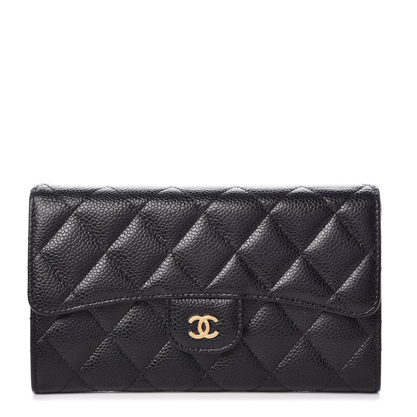 Caviar Quilted Large Flap Wallet Black