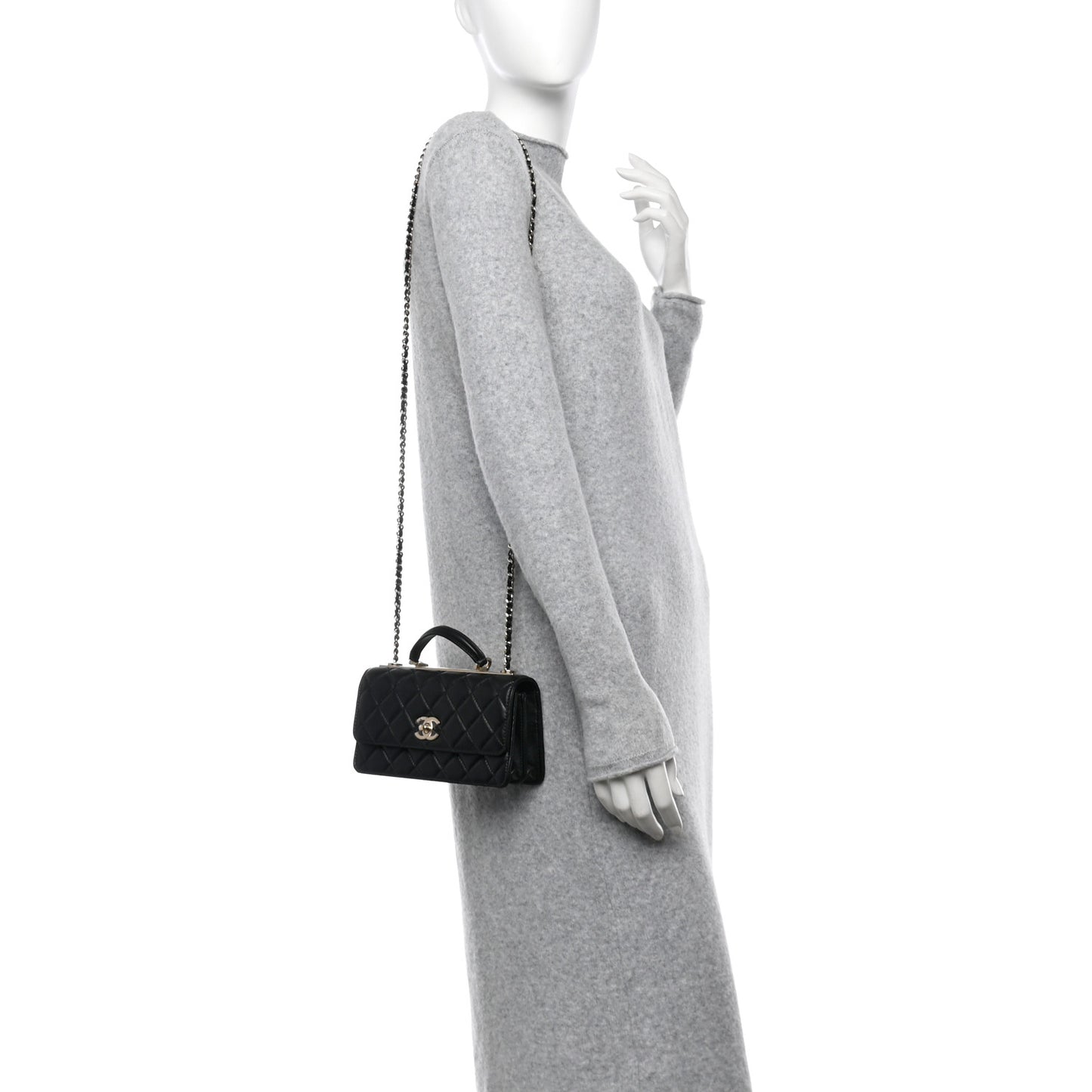 Lambskin Quilted Trendy CC Dual Handle Clutch With Chain Black